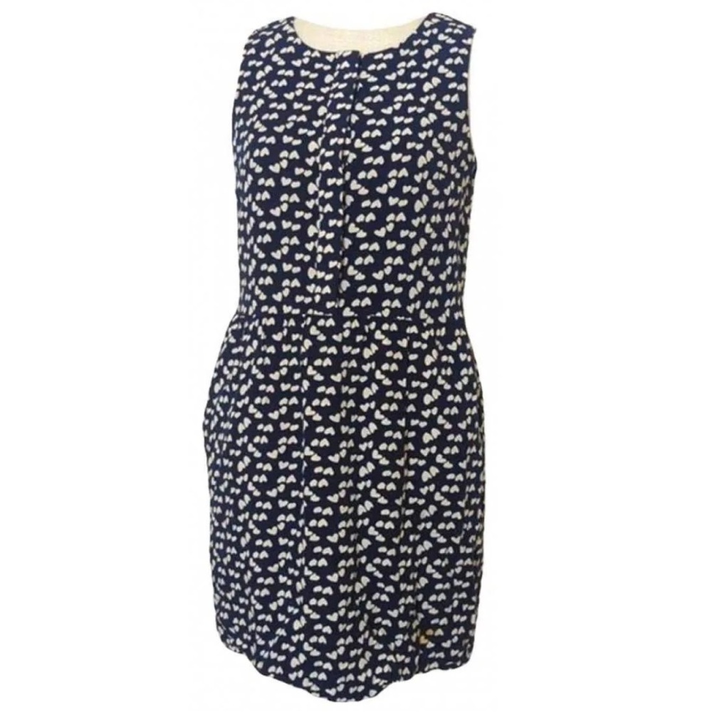 J. CREW Tossed Scattered Heart Dress Navy Blue Ivory 1/2 Placket Womens Size 2